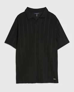 Black Slim Fit Open Neck Polo Shirt