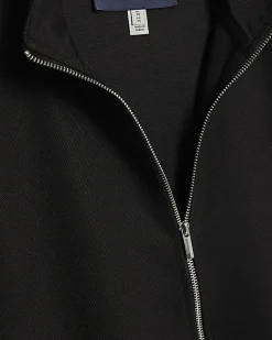 Black Slim Fit Pique Zip Funnel Sweatshirt
