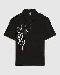 Black Slim Fit Rope Floral Polo Shirt