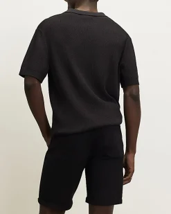 Black Slim Fit Stretch Denim Shorts