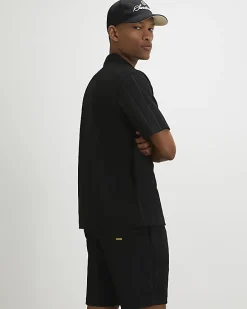 Black Slim Fit Textured Stripe Shorts