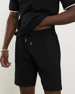 Black Slim Fit Textured Tipped Shorts