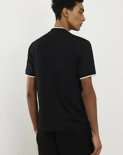 Black Slim Fit Tipped Baseball Shirt