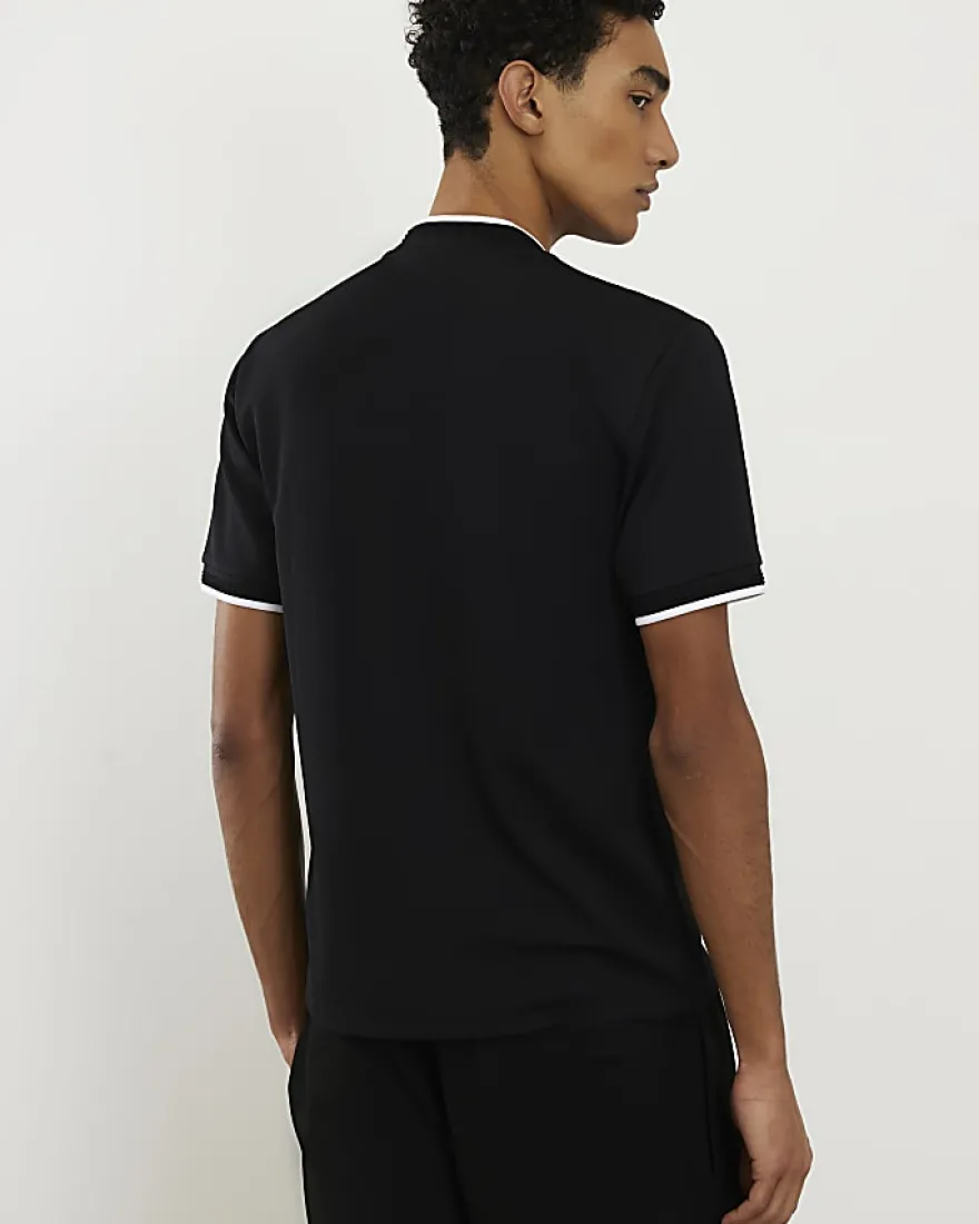 Black Slim Fit Tipped Baseball Shirt