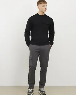 Black Slim Fit Waffle Pocket Sweatshirt