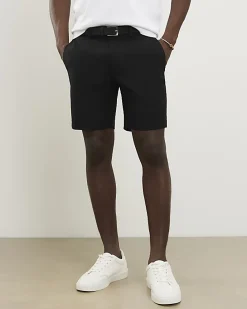 Black Slim Stretch Chino Short with Belt
