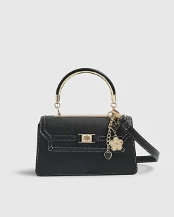 Black Small Metal Handle Charm Tote Bag