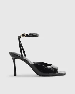 Black Square Toe Heeled Sandals