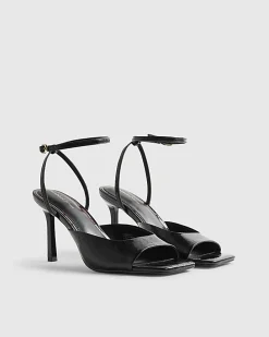 Black Square Toe Heeled Sandals