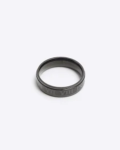 Black stainless steel roman band ring