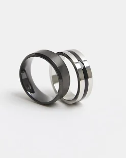 Black Steel Rings Pack Of 2