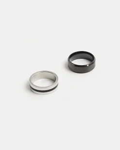 Black Steel Rings Pack Of 2