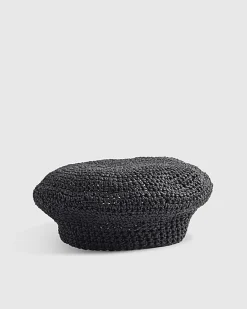 Black Straw Beret Hat