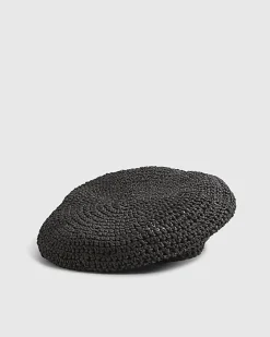 Black Straw Beret Hat