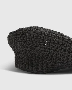 Black Straw Beret Hat