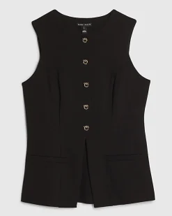 Black Stretch Scallop Waistcoat