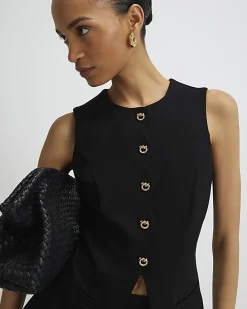 Black Stretch Scallop Waistcoat