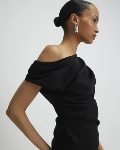 Black Stretch Sleeveless Drape Top