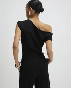 Black Stretch Sleeveless Drape Top
