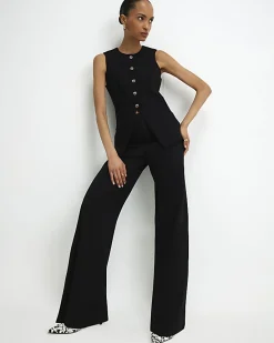 Black Stretch Wide Leg Trousers