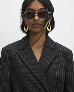 Black Stripe Tie Waist Blazer