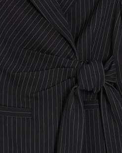 Black Stripe Tie Waist Blazer