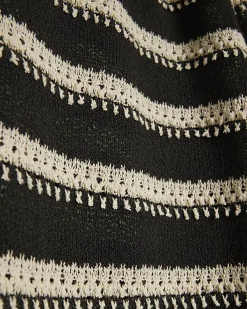Black Striped Crochet Wide Leg Trousers