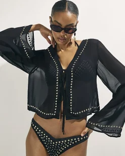 Black Stud Beach Cover Up Blouse