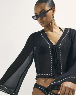 Black Stud Beach Cover Up Blouse