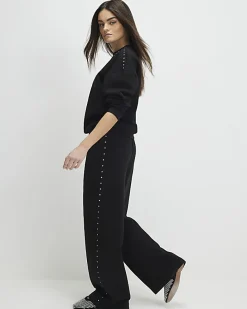 Black Studded Wide Leg Joggers