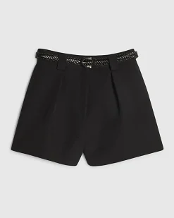 Black Tailored Belted Shorts
