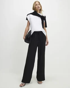 Black Tailored Drawstring Wide Leg Trousers