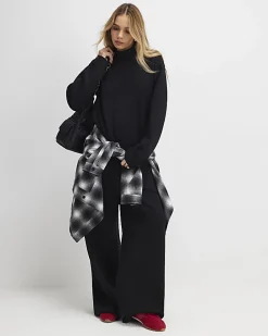 Black Tailored Jersey Wide Leg Trousers