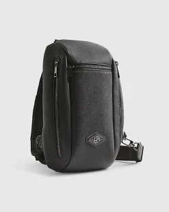 Black Textured Faux Leather Cross Body Bag