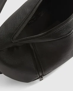 Black Textured Faux Leather Cross Body Bag
