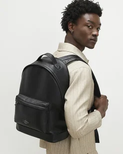 Black Textured Faux Leather Backpack