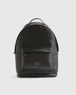 Black Textured Faux Leather Backpack