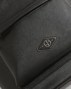 Black Textured Faux Leather Backpack