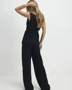 Black Textured Wide Leg Trousers