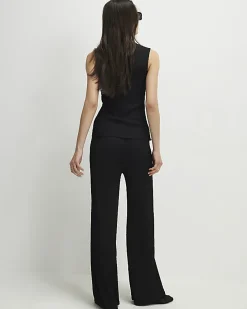 Black Textured Wide Leg Trousers