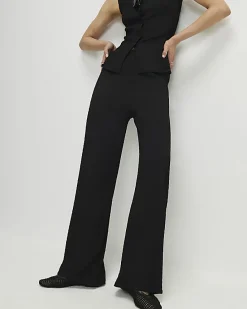 Black Textured Wide Leg Trousers