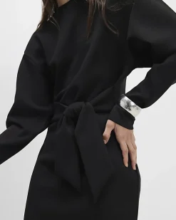 Black Tie Front Mini Sweatshirt Dress