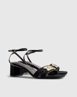 Black Trim Block Heel Sandals