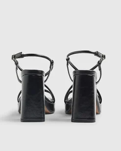 Black Triple Strap Platform Heeled Sandals