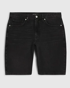 Black Washed Regular Fit Denim Shorts