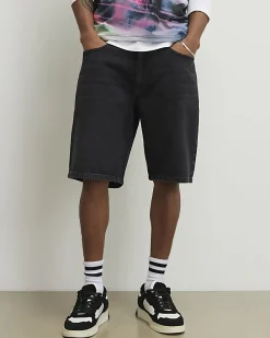 Black Washed Regular Fit Denim Shorts