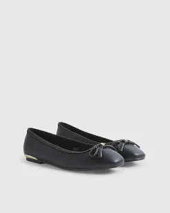 Black Wide Fit Bow Flat Ballet Pumps