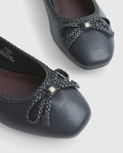 Black Wide Fit Bow Flat Ballet Pumps