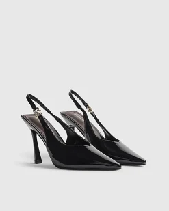 Black Wide Fit Slingback Court Heels