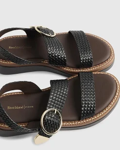 Black Wide Fit Woven Buckle Flatform Sandals